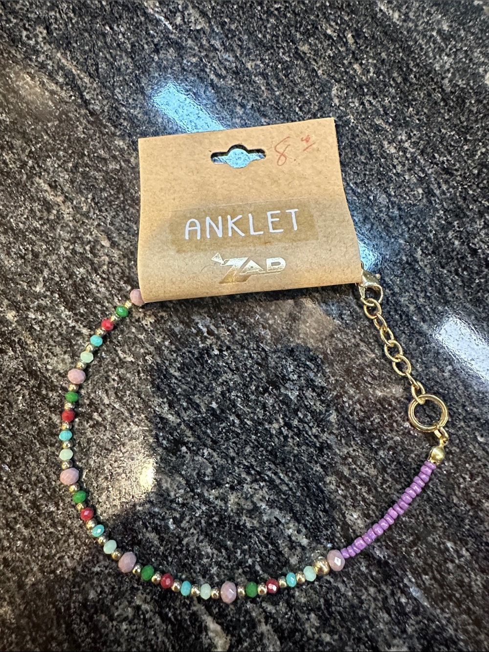 ZAD Multicolor Beaded Anklet - Purple, Green, Red, Turquoise, Pink